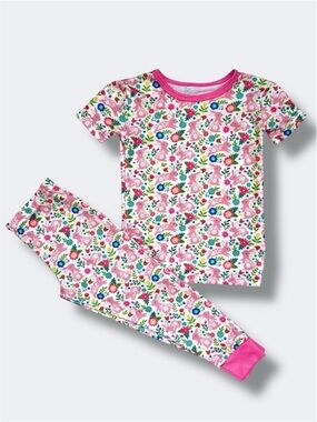 Mia & Co Bunny Floral Pajama Set 2T Pink Easter Spring Kids Sleepwear